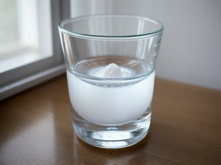 A single probiotic capsule and a glass of water on a wooden surface.