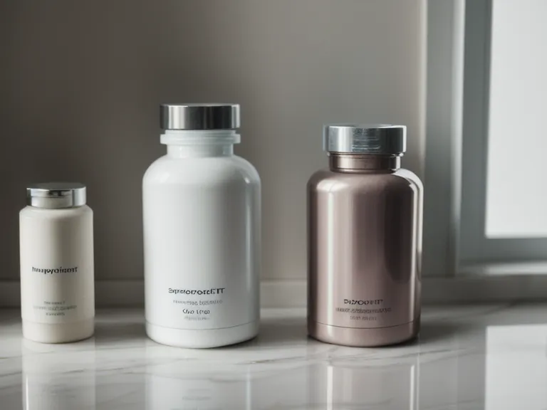PrimeBiome and Gut Vita bottles on a bathroom counter next to design tools.