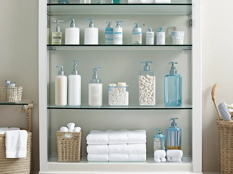 A collection of gut health supplements and skincare in a bathroom cabinet.