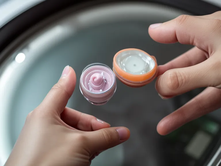 Close-up of a probiotic capsule held above a gut-skin axis skin-tracking spreadsheet