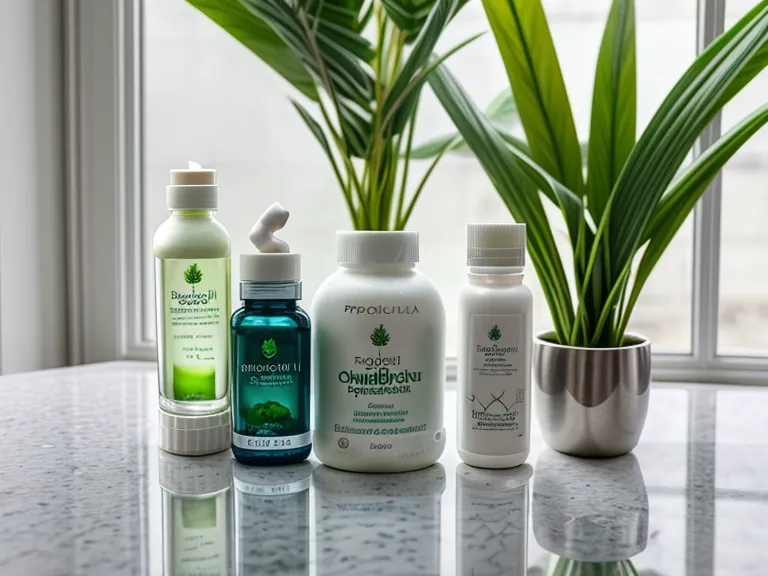 A smartphone showing skin progress photos next to a bottle of gut supplements