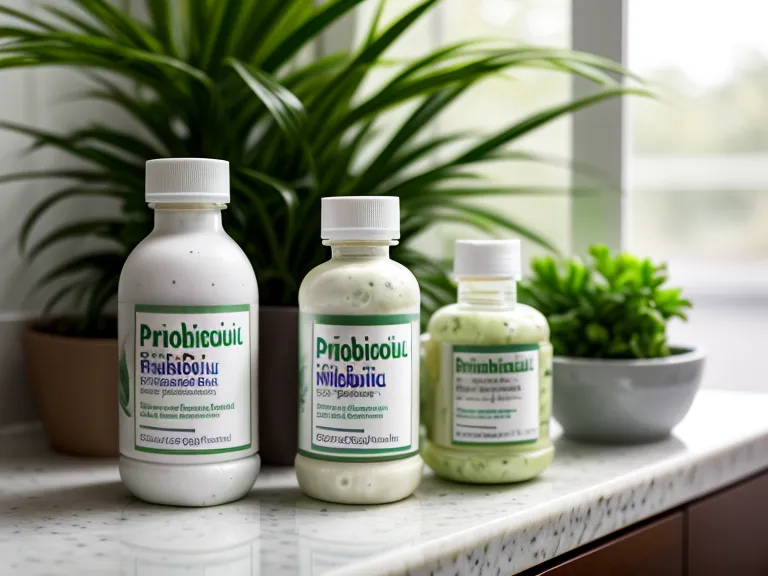 A woman's hand holding a bottle of PrimeBiome probiotics in a minimalist bathroom.